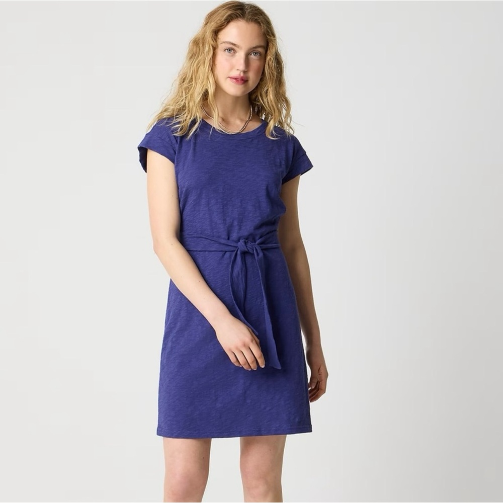 J CREW Factory Knit tie-waist mini dress In Purple Women’s Size large NEW Cotton